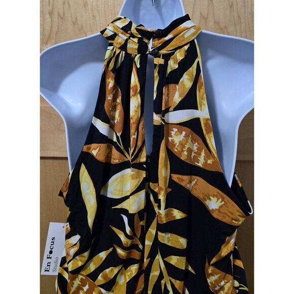 Halter Neck Tropical Leaf Print Maxi length romper mob wife bold gala club life - Picture 8 of 11